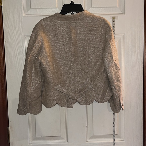 Anthropology Elevenses-6-beige,office siren,Metallic Scallop,crop, blazer/jacket - Picture 2 of 13